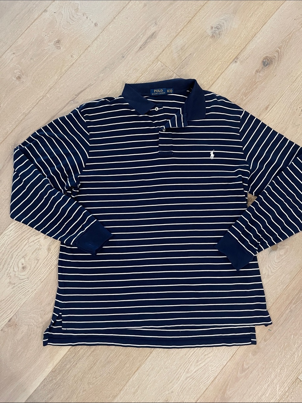 Polo Ralph Lauren Navy and White Striped Long-Sleeve Polo Mens XLT